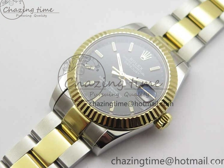 MiroTime 0203 WaterResistant Datejust 31mm 278273 SS YG BP Maker Best Edition Black Sticks Markers Dial on SS YG Oyster Bracelet 2718